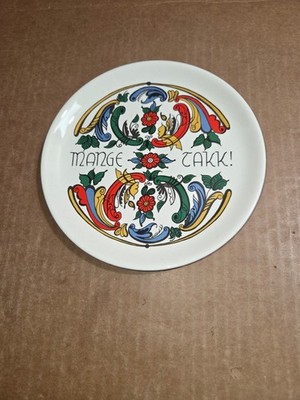 Plate 7.25'' Norwegian Rosemaling Style Ceramic ''MANGE TAKK!''  Bergquist Brand