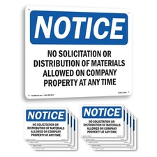 No Solicitation Or Distribution OSHA Notice Sign Metal,, Decal 5 or 10 Pack