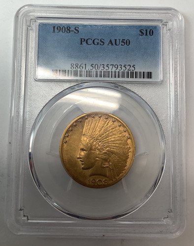 1908s $10 INDIAN PCGS AU 50 Gold Coin