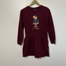 Polo Ralph Lauren Girls Size XL Maroon Polo Bear Fleece Sweatshirt Dress Preppy