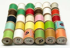 Lot of 30 Vtg Polyester Thread on 225yd* Wooden Spools Mixed Brands New/Used