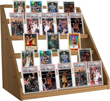 5-Tier Trading Card Display Stand – Wooden Sports Card Display Stand for 25 Trad