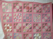 Antique 1870's Quilt 9 Patch variation Double pinks Fugitive Purples Madders