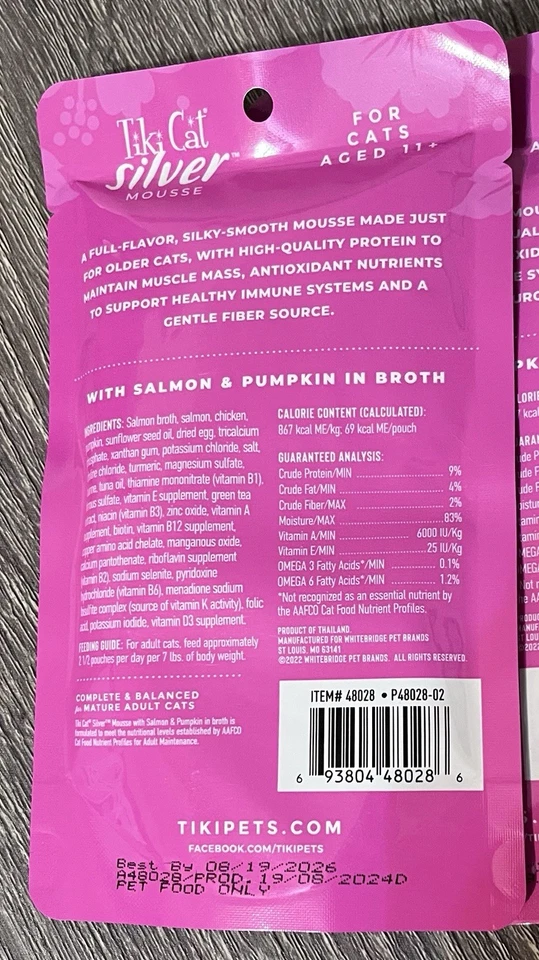 Tiki Cat Silver Mousse with Salmon & Pumpkin in Broth 5 pouches Best by 8/2026 - Image 3 of 3
