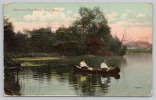 Flint River Scene Men in Canoe Flint Michigan MI Postmark c1913 Postcard