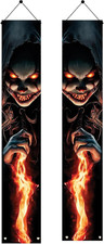 2PCS Halloween Porch Banners Evil Clown 71X12 Inch Vertical Hanging Door Decorat