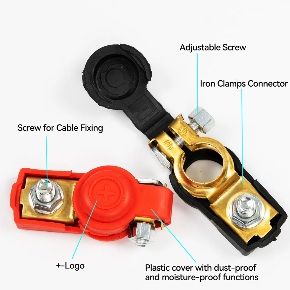 2pcs Car Battery Terminal Connector Positive Negative Post Clip Clamp Heavy Duty Foto 3 de 4