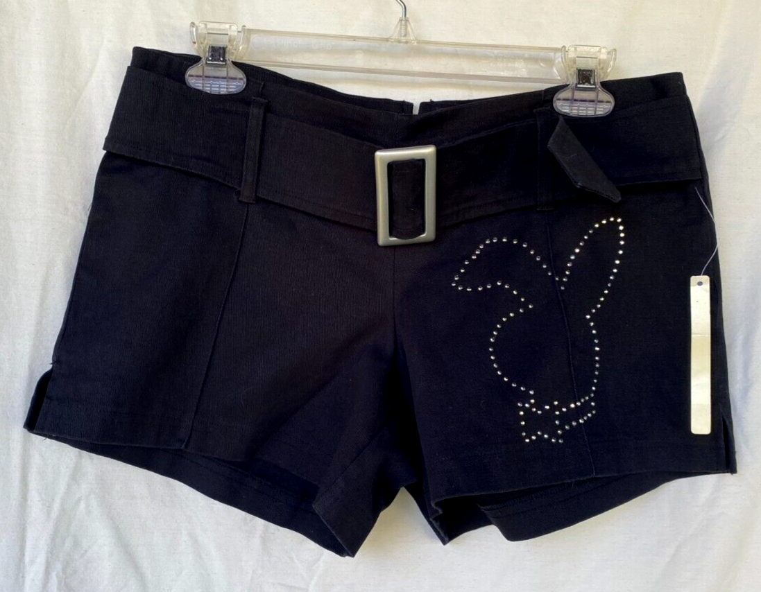 ZOEY BETH..JET BLACK..STRETCH..SHORTS..SEXY RHINESTONE BUNNY..NWT