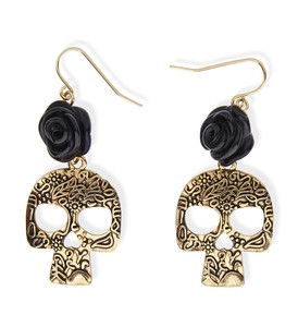 Rose NOIRE /& GOLD crâne boucle d/'oreille bijoux Halloween MEXICAINE Jour des Morts