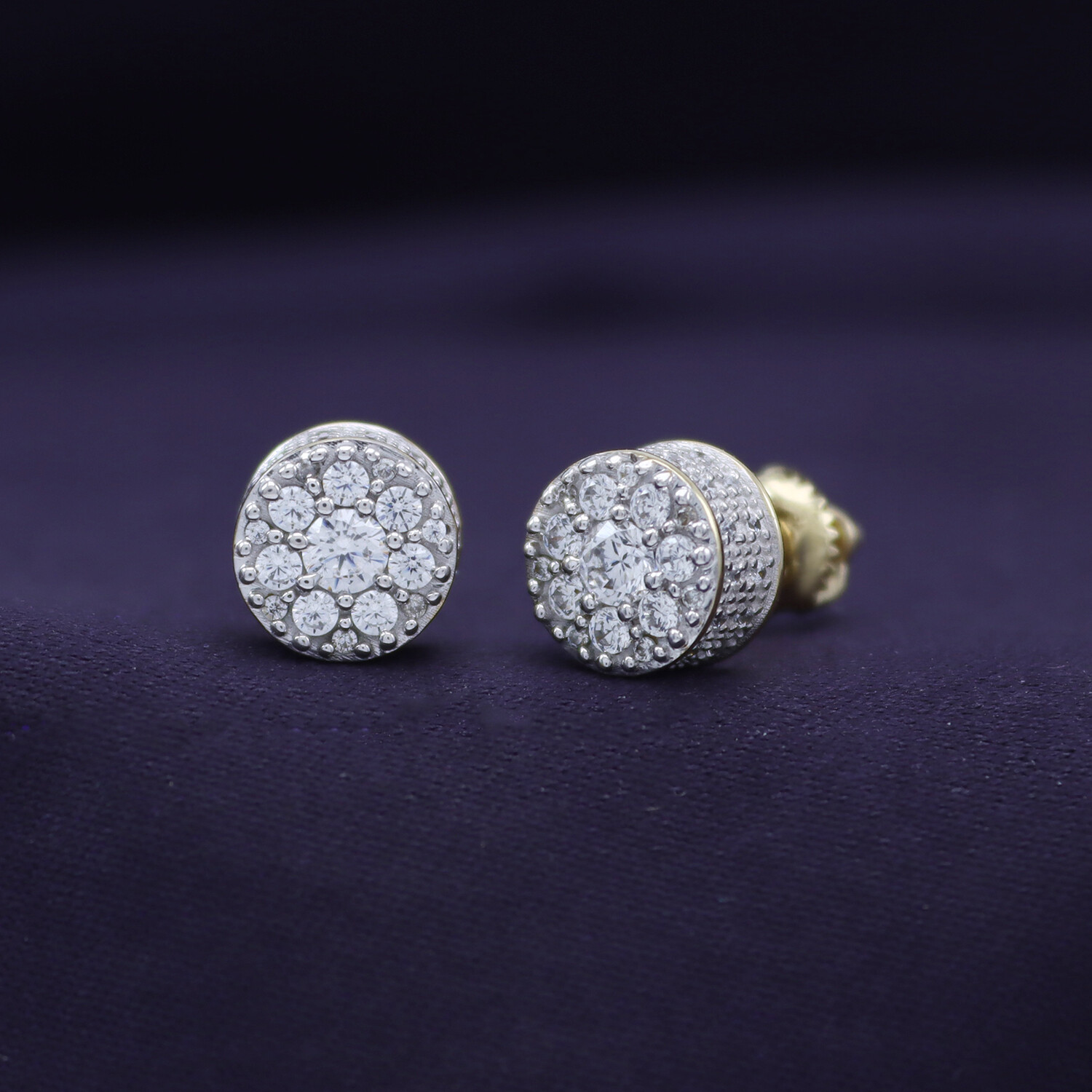 Flower Cluster Stud Earrings for Men 1/2 Cttw Round Natural Diamond Ear Studs wi
