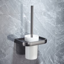 Dark Grey Bathroom Ceramic and Brass Toilet Brush Holder Set Wall Mounted Zba925