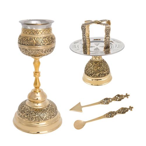 Greek Orthodox Communion Chalice Set 5 pcs Small Travel Mass Kit 8.5