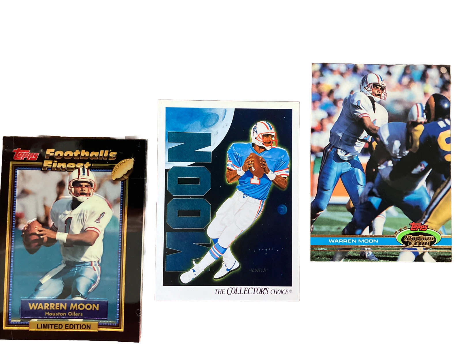1992 Topps Football's Finest - #19 Warren Moon, 1991 UD #90 & Stadium Club #137