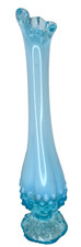 Fenton Blue Opalescent Hobnail Bud Vase GLOWS - 10"