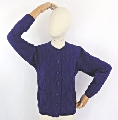 Vintage süße Indigo dunkellila 50er Rockabilly Knopf Strickjacke Pullover S 10
