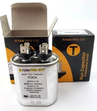 Lot of 2 Titan Pro TOC4 Motor Run Capacitors 4MFD Oval 370 VAC