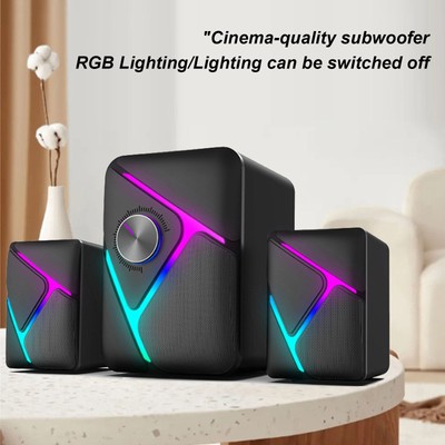 USB Powered Desktop Speakers Wired 2.1 Multimedia Speaker System With Subwoo New