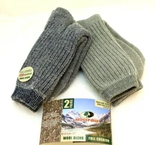MOSSY OAK Size 6-12 Black & Gray 2 Pk 20% Wool Blend Crew Outdoor Men Boot Socks