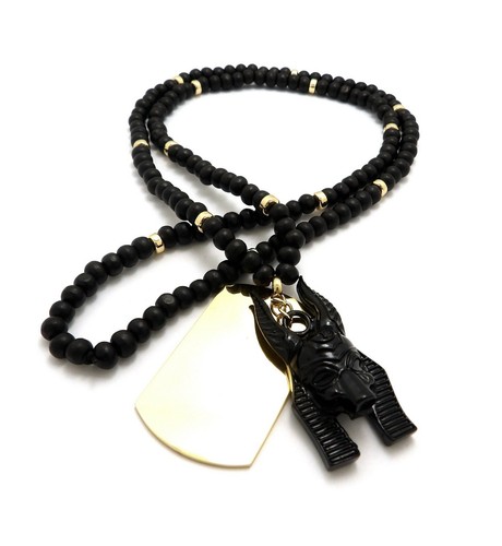 Egyptian Ankh Cross & Eye Of Heru Pendant 8mm/30" Wooden Chain Necklace