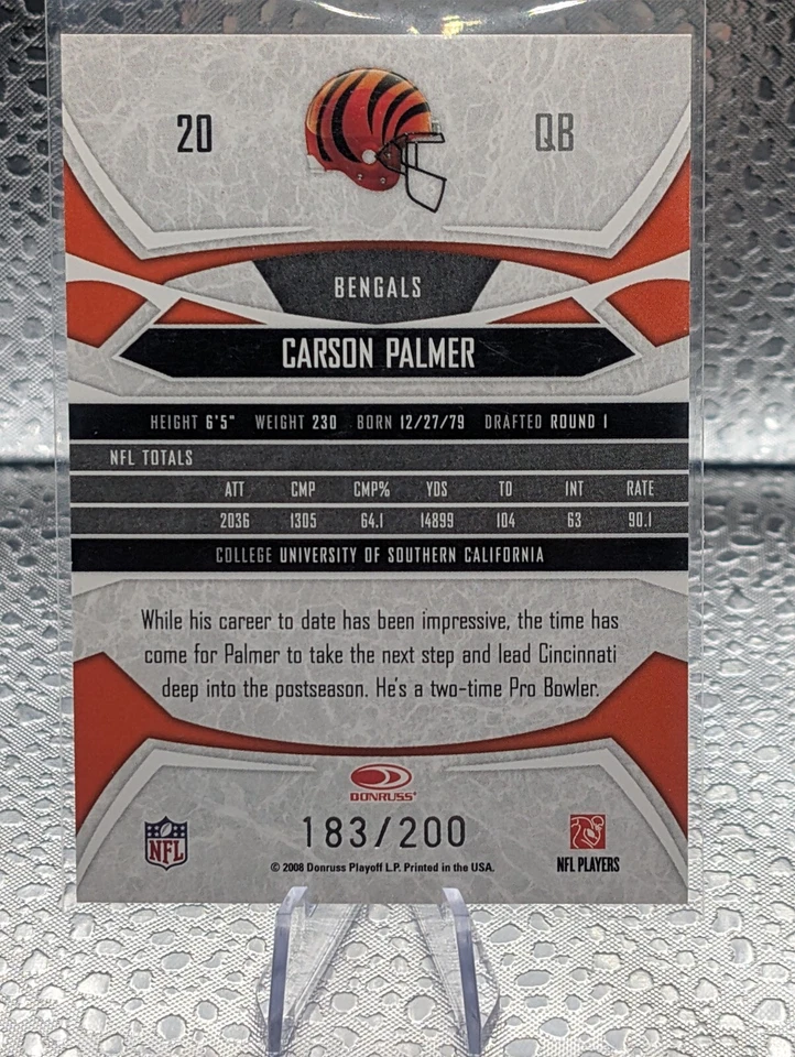 2008 Donruss Gridiron Gear Carson Palmer #183/200 Gold Foil Cincinnati Bengals  - Image 2 of 3
