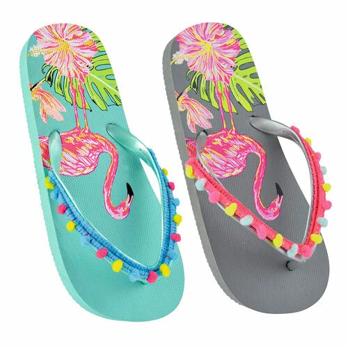 Girls flamingo flip flops wth pom pom new in packaging sizes 9
