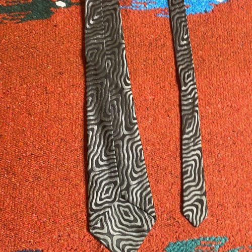 Vintage Krawatte Psychodelic Metallic Silber Schwarz Polyester - Bild 4 von 5