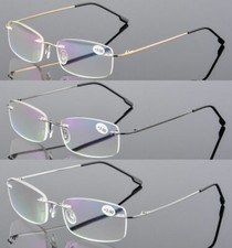 3 Pack Mens Rimless Reading Glasses Ultralight Titanium Alloy Readers 1.0 4.0 