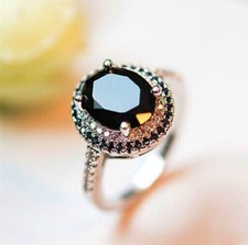 Gorgeous 4.30Ct Oval Shaped Lab Created Black Onyx Halo Women's Ring 935 Silver