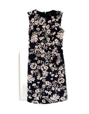 ANN TAYLOR dress size 0 navy blue pink sleeveless pencil lined floral