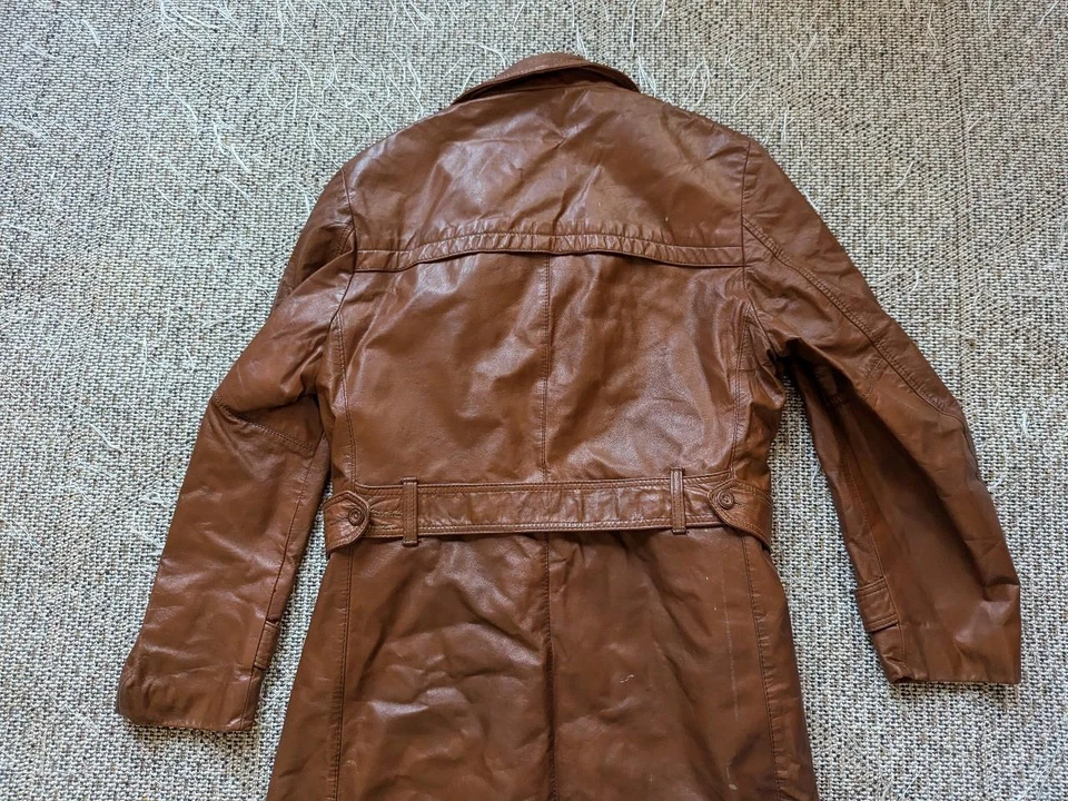 vintage TRENCH COAT leather BELTED brown 42 broke-in PATINA sherlock jacket M - Image 3 of 4