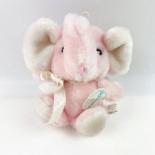 Vintage Eden Plush Pink Squeaky Elephant Stuffed Animal 6 Bow 1988 Tag