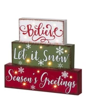 Glitzhome 11.81" Christmas Wooden LED Lighted Block Word Sign Decoration