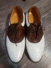 VINTAGE FLORSHEIM IMPERIAL  WHITE BROWN LEATHER SOFT SPIKE GOLF SHOES 8.5D s155