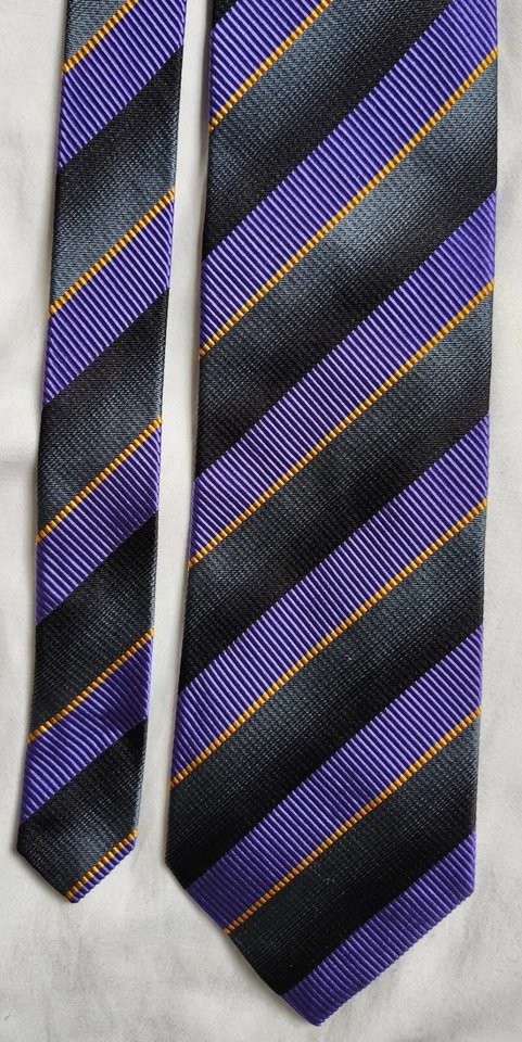 XMI Platinum Men's Tie Purple Black Striped All Silk Handmade in USA - Image 3 of 4