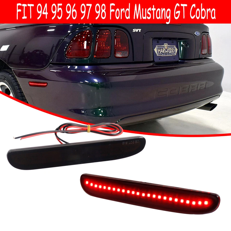 Lente de fumaça LED vermelha para-choque traseiro luz indicadora lateral para 94-98 Ford Mustang GT Cobra - Imagem 2 de 4