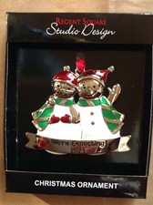 NEW STUDIO DESIGN we're Expecting 2021, green scarf red hats christmas ornament
