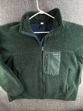 VTG Patagonia Sherpa Fleece USA Made Jacket Men Full Zip Green Pockets 2305