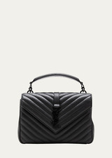 100% AUTHENTIC NEW WOMEN YVES SAINT LAURENT BLACK MEDIUM COLLEGE BAG/PURSE