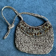 Sun ‘n Sand New macrame straw beaded Handbag Crossbody Shoulder Brown/Beige