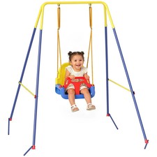 AIYAPLAY 3 in 1 Toddler Swing Set, Folding Child Swing Set for Kids, Blue