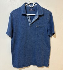 Vineyard Vines Polo Shirt Mens Small Blue Pocket Whale Logo Short Sleeve Marled