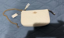Coach Ivory Shoulder Bag Gold Chain Logo Pebbled Zip Inner Pockets Brand Card