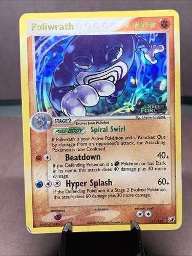 Pokemon TCG Poliwrath 11/115 EX Unseen Forces Reverse Holo Stamped VTG HP/DMG