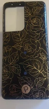 LOOPY Case Samsung Galaxy S21 ULTRA Black w/ Gold Metallic Roses + 1 New Loop