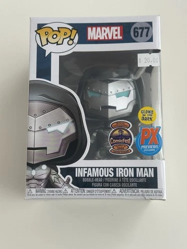 Funko Pop! Vinyl: Marvel - Infamous Iron Man (GITD) #677 Diamond W/case box dmg