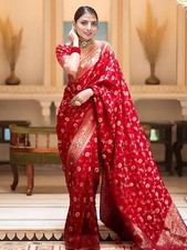 Women's Pure Kanjivaram Silk Saree Soft Banarasi Style Wedding With Blouse Piece