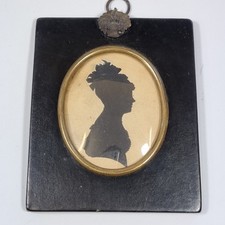 Antique 19thC Silhouette Portrait Lady In Ebonised Frame