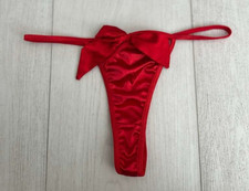 Vintage Satin Thong Panties Sz S Red Bow