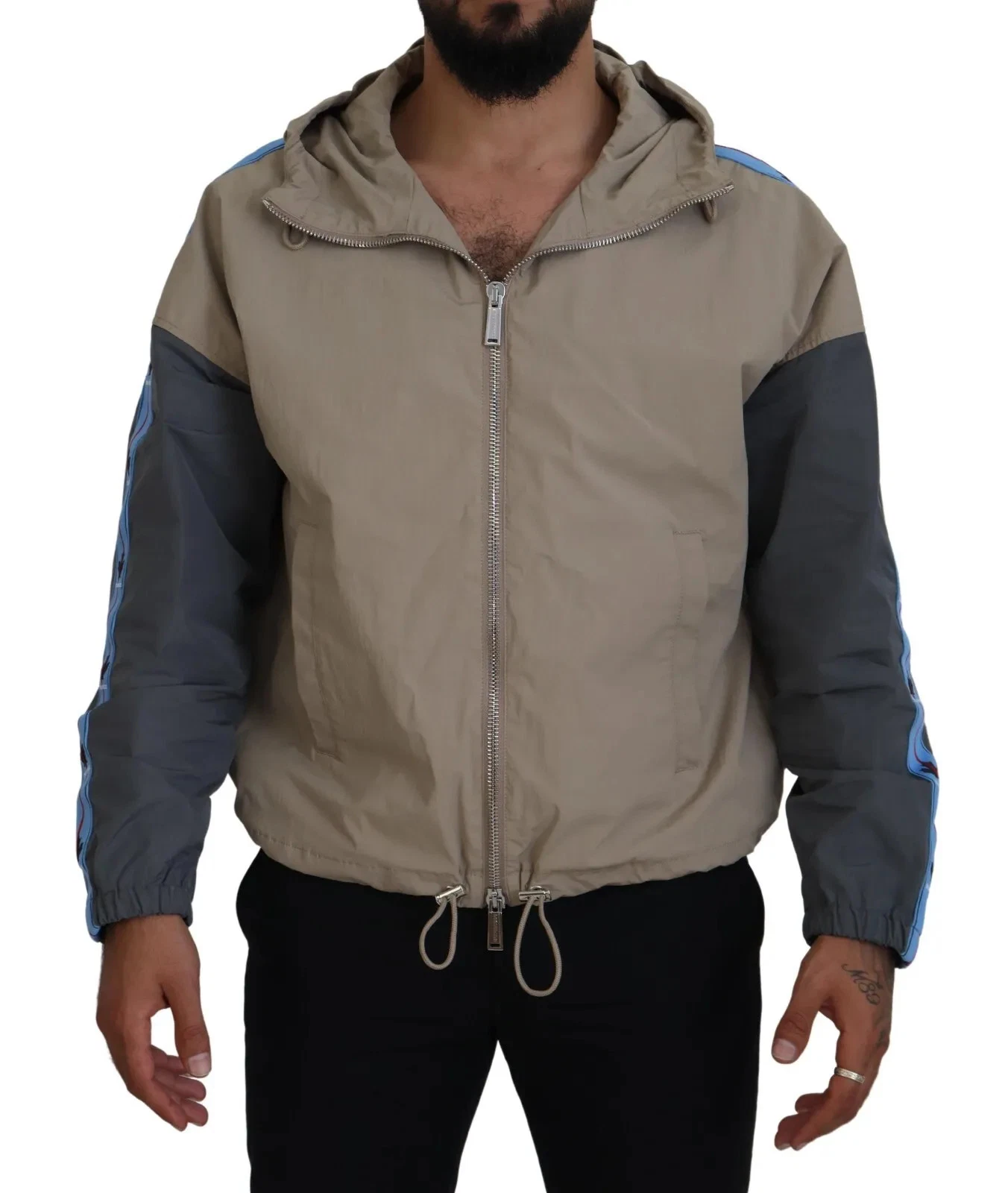 DSQUARED2 Giacca uomo Dsquared² marrone grigio maniche cappuccio zip intera autentica