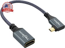 Left Angled Micro HDMI to HDMI Adapter Cable, Nylon Braided 90 Degree Micro HDMI